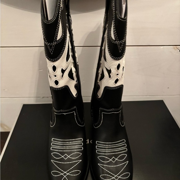 New Madden Girl Saloonn women's western cowboy boot black/white stitching - Picture 3 of 6